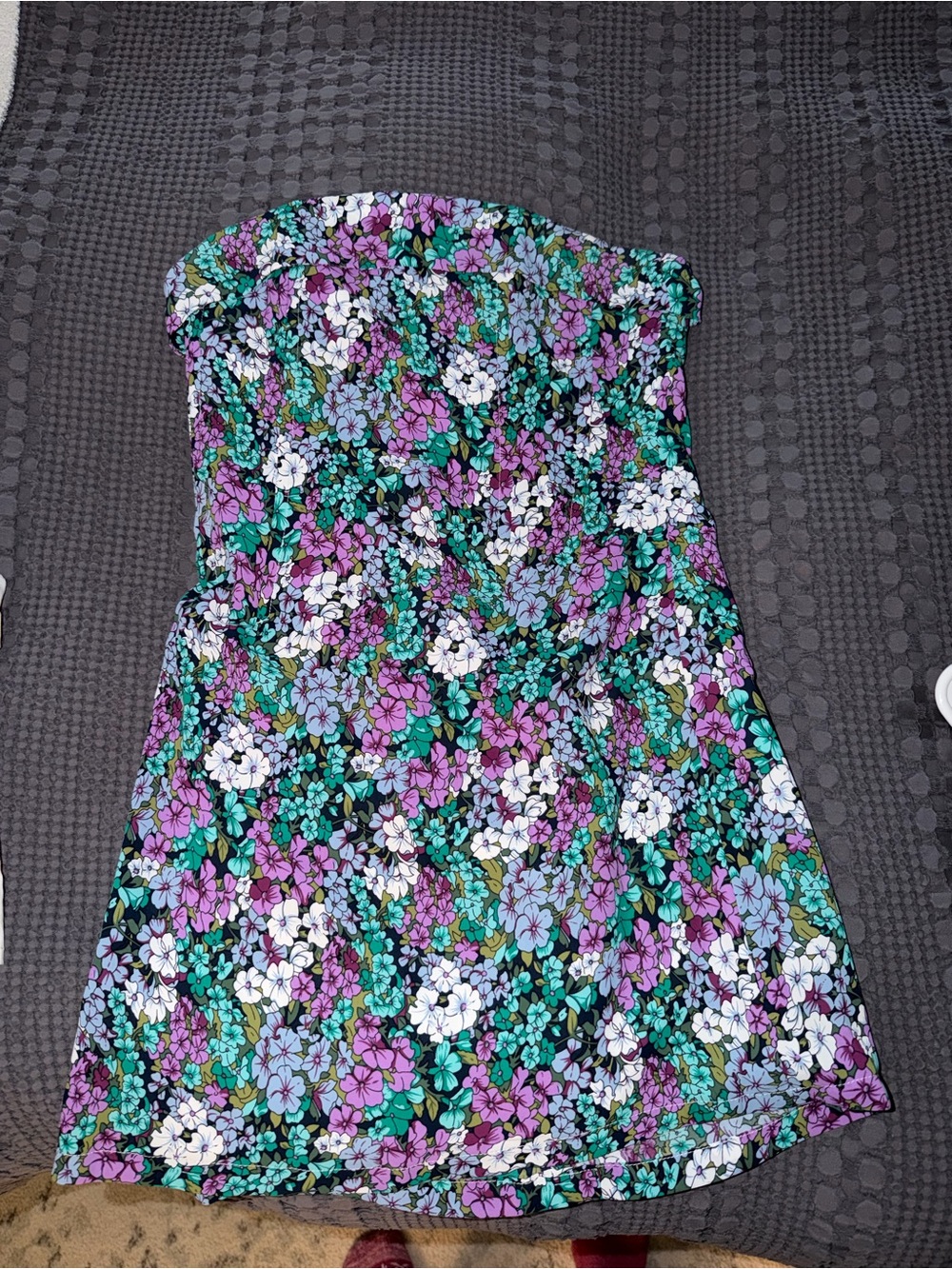 Floral Strapless Sundress with Purple, Teal & White Blooms